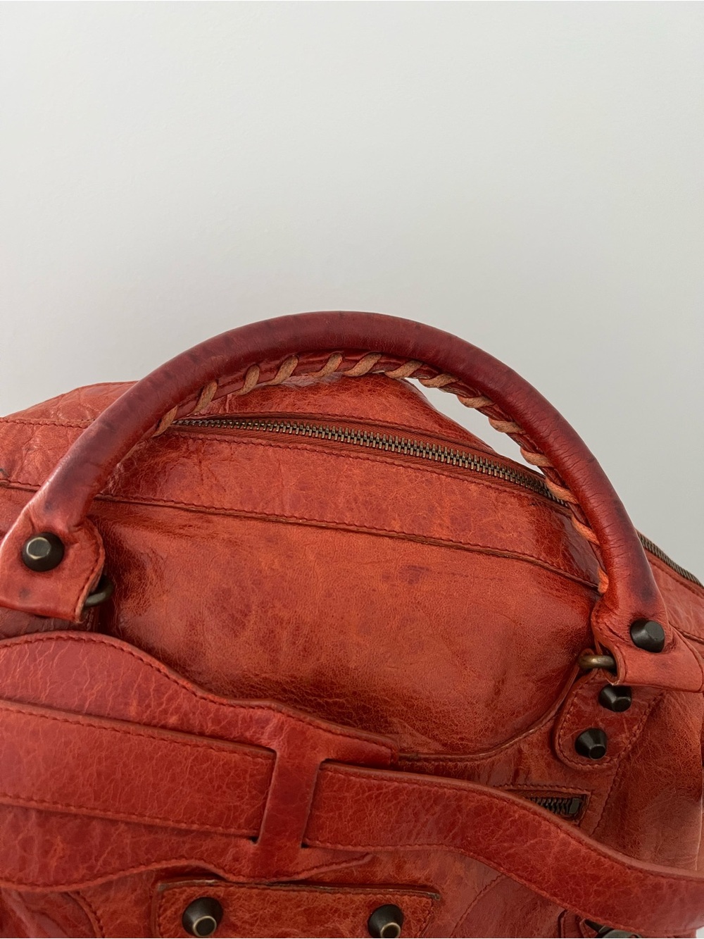 Balenciaga Red-Orange Leather Shoulder Bag - Picture 8 of 16